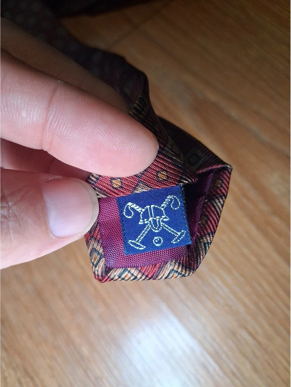 VINTAGE Polo Ralph Lauren Silk Tie Red Geometric Skinny Slim